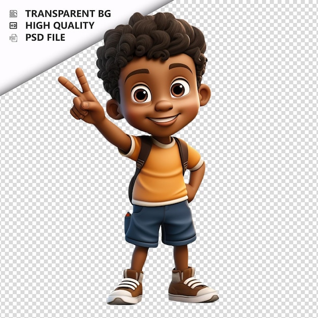 PSD black kid picking 3d estilo de dibujos animados con fondo blanco