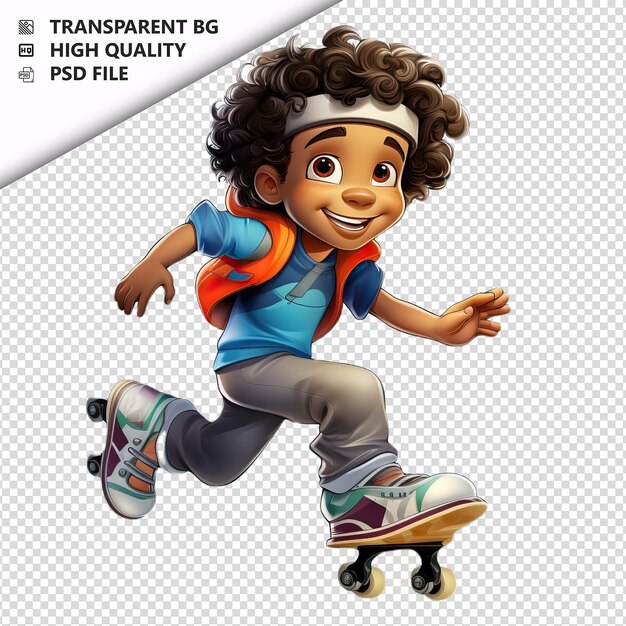 PSD black kid skating 3d cartoon-stil mit weißem hintergrund