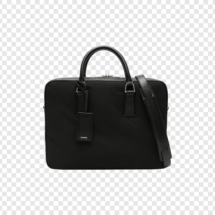PSD black leather briefcase with handle and shoulder strap