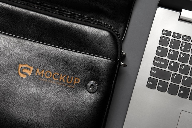 Black leather case mock-up design for laptop
