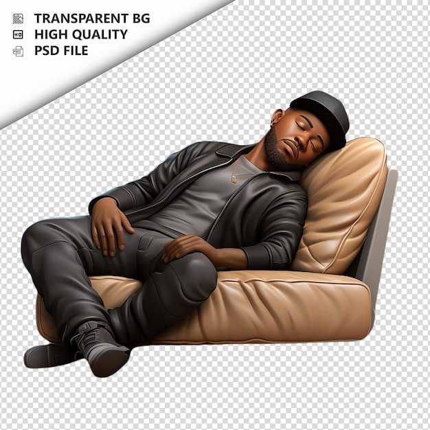 Black man napping 3d cartoon-stil mit weißem hintergrund