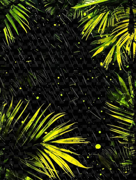 PSD a black mesh with yellow glitter and green leaves