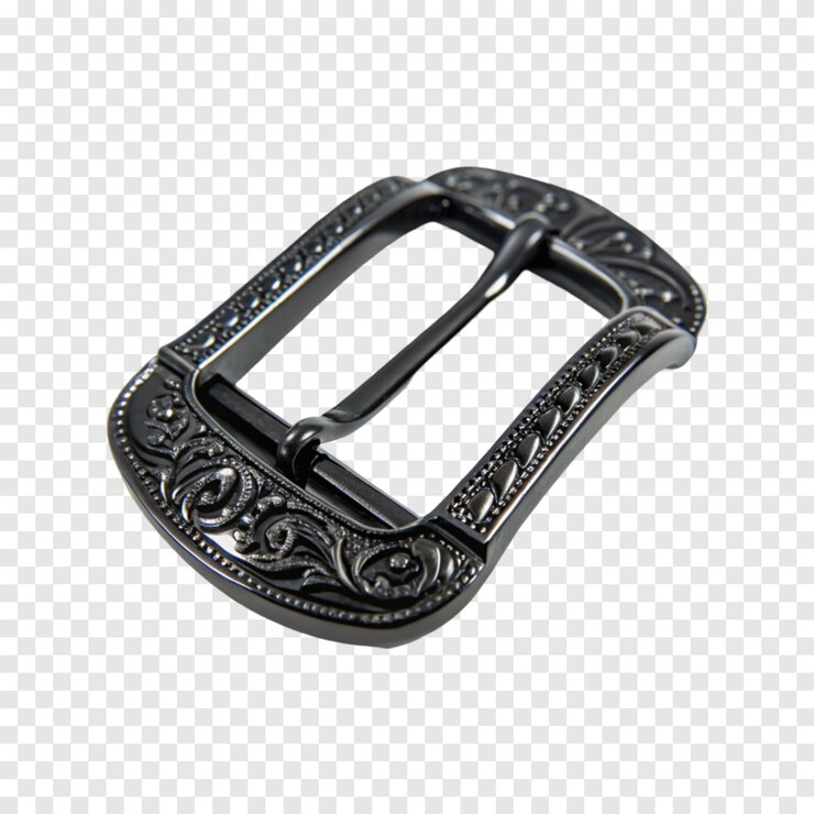 PSD black metal buckle isolated on transparent white background