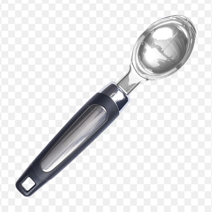 PSD black metallic ice cream scoop spoon isolated on a transparent background