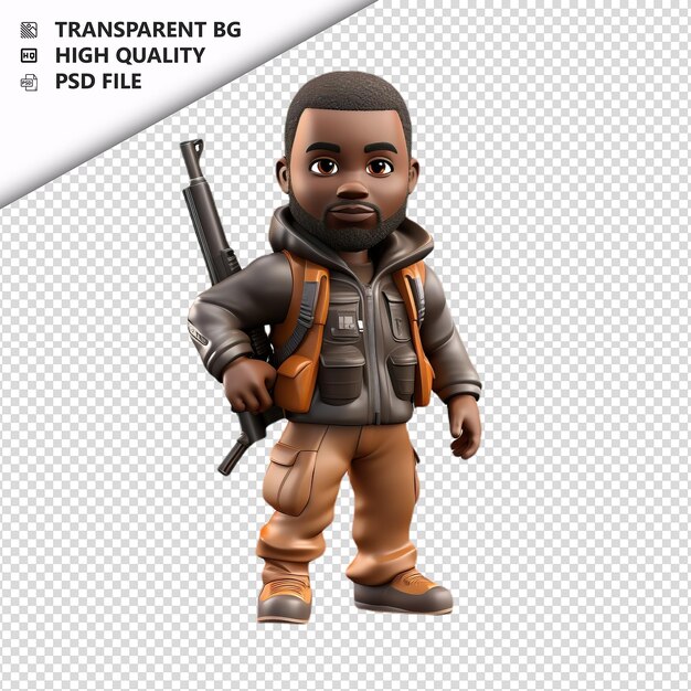 PSD black person hunting 3d estilo de desenho animado fundo branco é