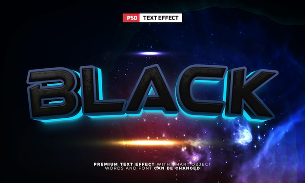 Black space force galaxy glow 3d estilo de efecto de texto editable