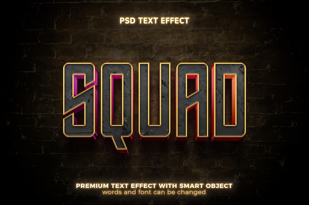 PSD black squad moderne mock-up-logo-vorlage 3d editierbarer texteffekt