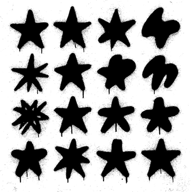 Black star spray-painted shapes on white surface