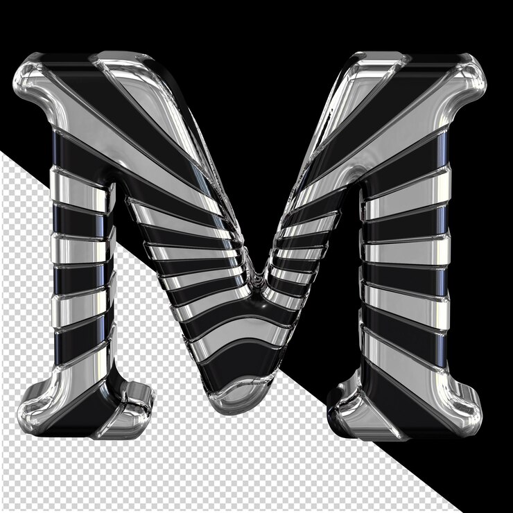 PSD black symbol with thin silver straps letter m
