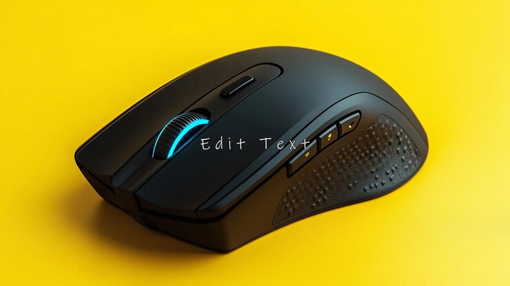 PSD black wireless computer mouse on yellow background 2