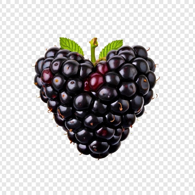 PSD blackberry em forma de coração isolado em transparente