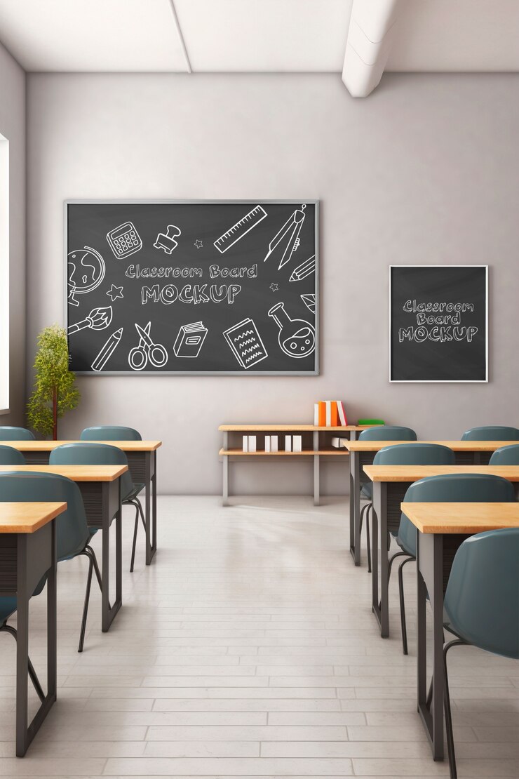 PSD blackboard mockup in classroom
