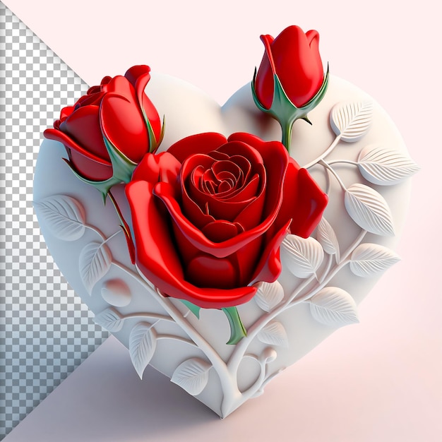 PSD blanc 3d coeur rouge floral journée de la femme