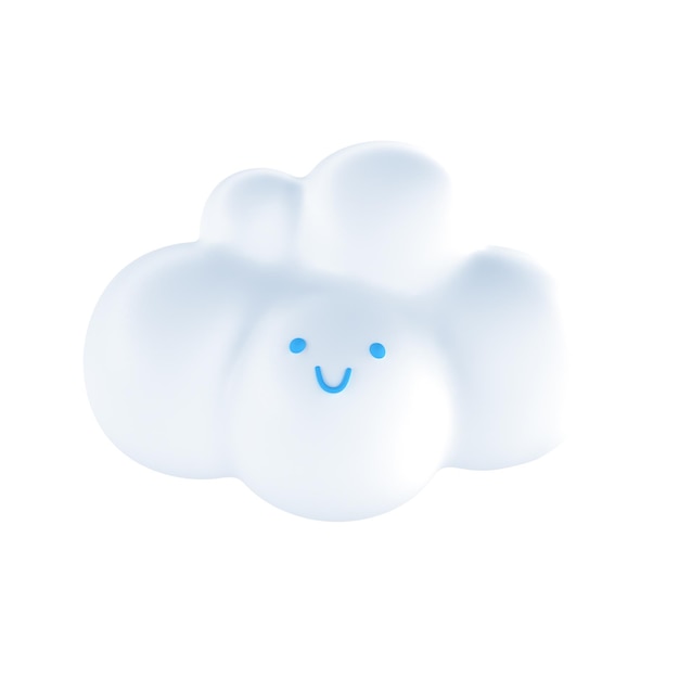 Blanco 3d nube icono cara Render suave redondo dibujos animados nube esponjosa icono forma ilustración aislada