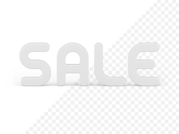 Blanco brillante venta fuente texto palabra compras estacionales descuento precio oferta realista 3d icono