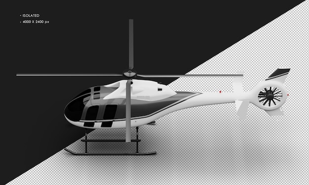 PSD blanco mate realista aislado con mini helicóptero ultraligero de acento negro desde la vista superior izquierda
