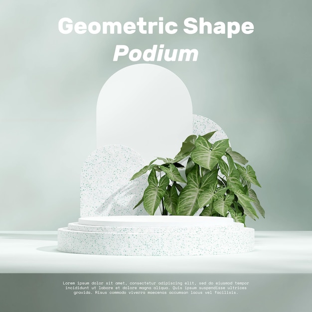 blanco y menta verde terrazzo podio en arco cuadrado y planta plantilla de escena de renderización de imagen 3D