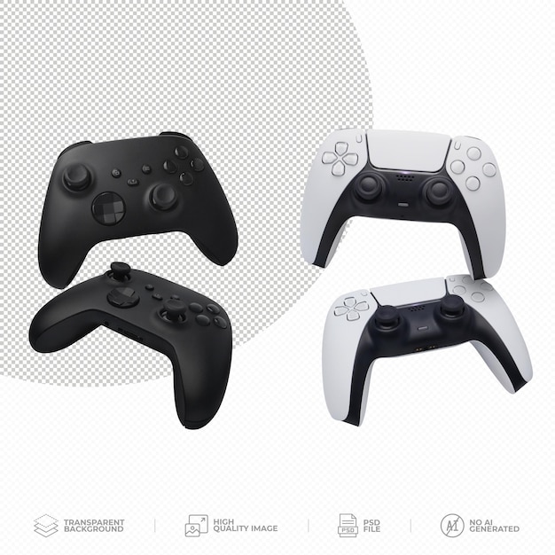 Blanco y negro dos joystick gamepad en fondo transparente