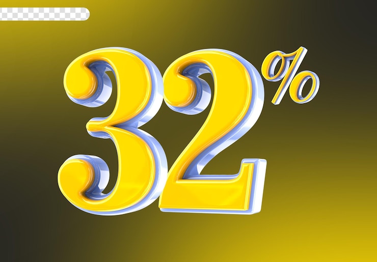 PSD blanco con el número amarillo 32 render 3d
