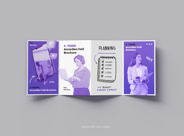 PSD blank 4 panel akkordeon fold broschüre rendern, um ihr design zu präsentieren
