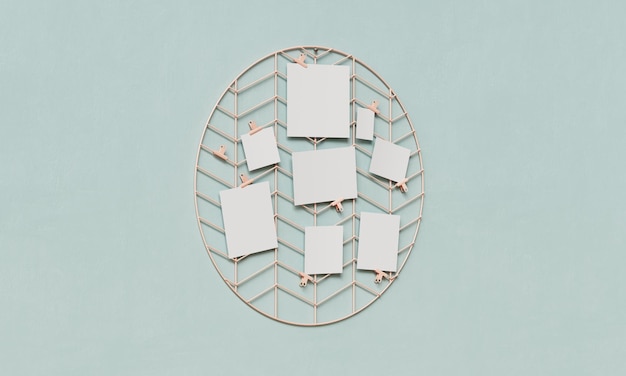 Blank Paper Hanging on Circle Grid Board with Clip Mock up 3D Rendering