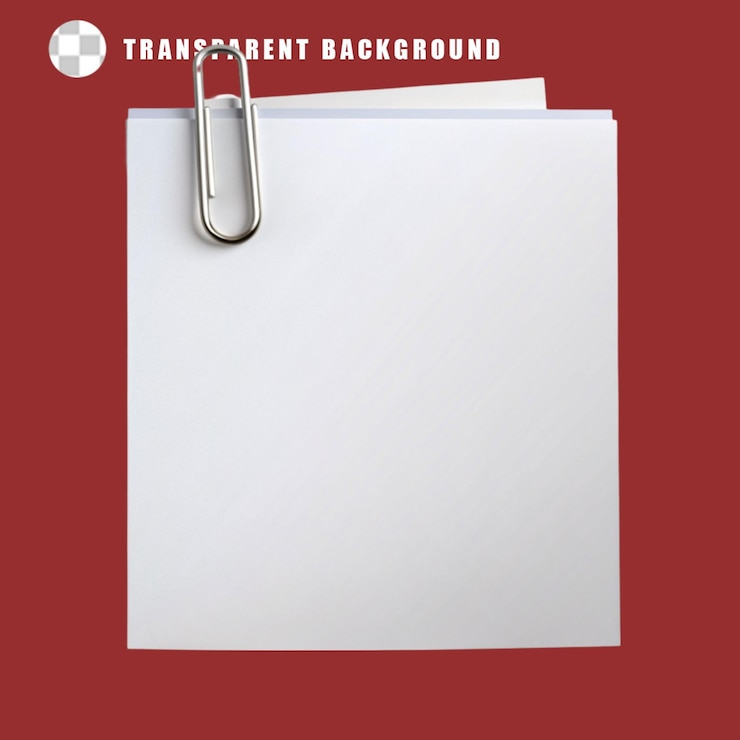 PSD blank paper with paper clip isolated on transparent background