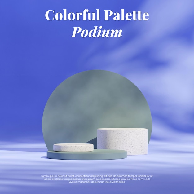 blank space white ceramic textured podium in square green circle and blue wall 3d image render