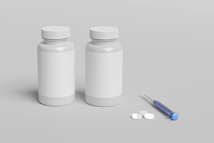 PSD blank white pill bottles mockup