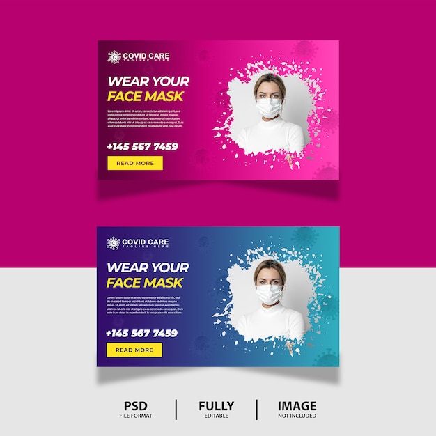 Blau pink tragen sie ihre maske web banner design