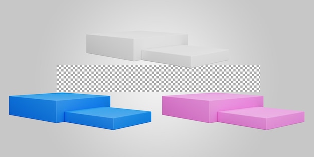Blau-roter quadratischer Sockel der Plattformanzeige auf transparentem Hintergrund 3D-Darstellung