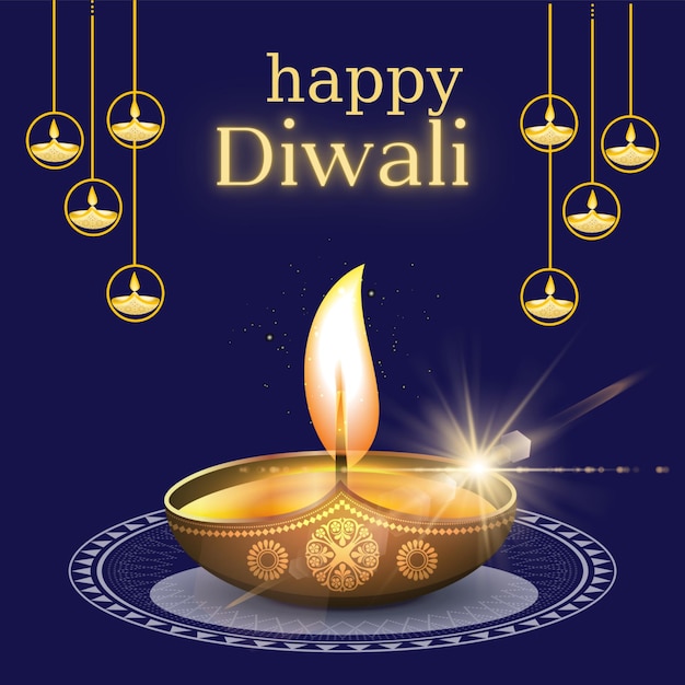 Blau und Gold mit dem Titel Happy Diwali Instagram Post
