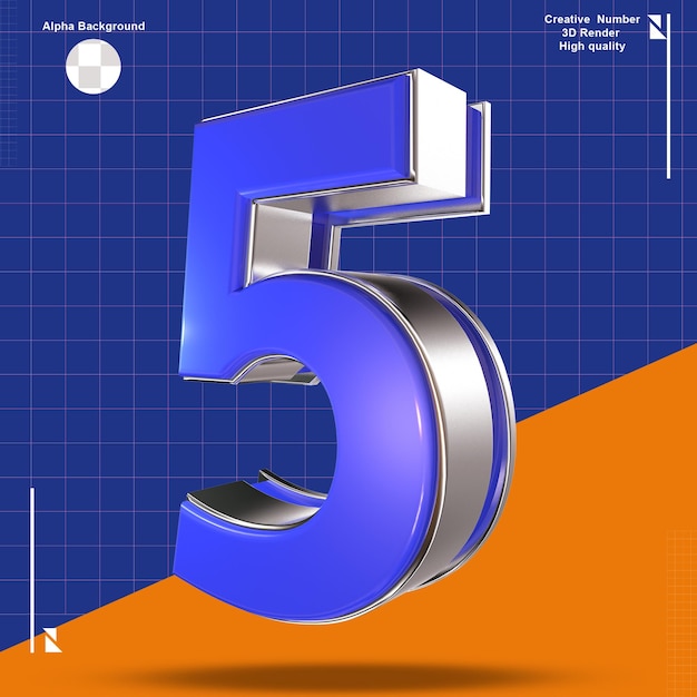 blaue 3D-Nummer 5