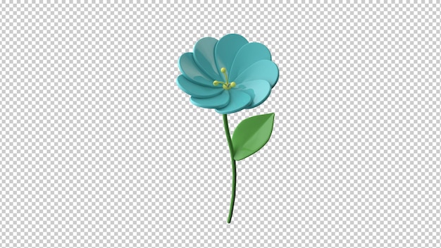 Blaue blume auf transparentem hintergrund 3d-render