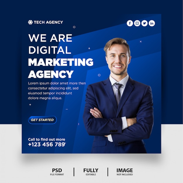 Blaue farbe digitales marketing social media post instagram banner