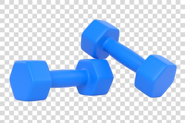 Blaue Fitnesshanteln aus Gummi oder Kunststoff isoliert auf weißem Hintergrund Fitnessstudio und Fitnessgeräte 3D
