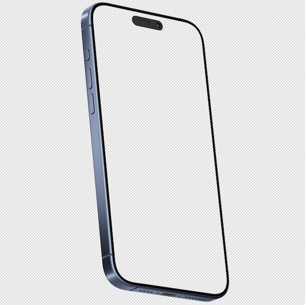 Blaue iPhone 15-Mockup-Vorlage Nur Rahmen Transparenter Png im Inneren Isoliert Leer Bildschirm Isometrisch