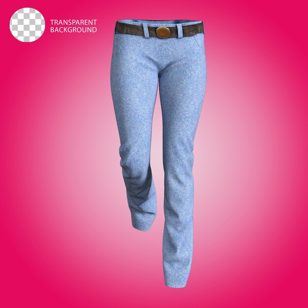 Blaue Jeans mit Gürtel, weibliche Mode, isolierte 3D-Rendering-Illustration