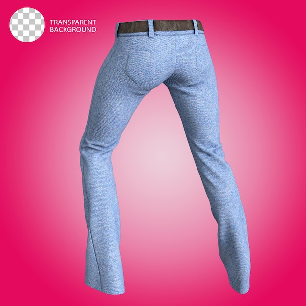 Blaue Jeans mit Gürtel, weibliche Mode, isolierte 3D-Rendering-Illustration
