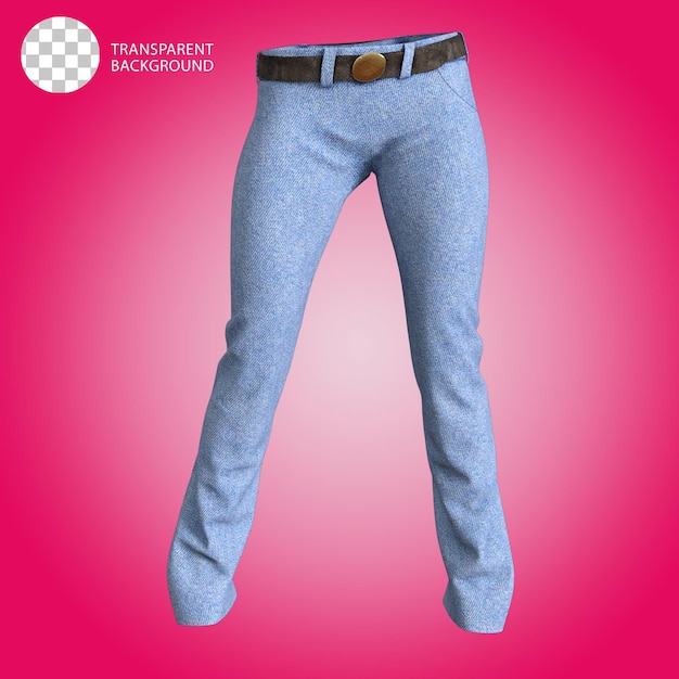 Blaue Jeans mit Gürtel, weibliche Mode, isolierte 3D-Rendering-Illustration
