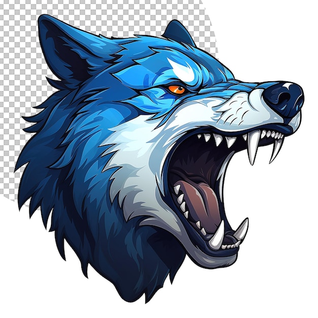 PSD blaue maskottchen-wolf-gesicht-illustration auf durchsichtigem hintergrund