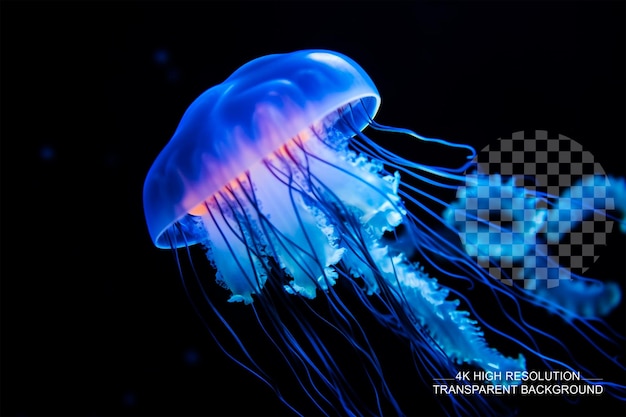 PSD blaue qualle auf schwarzem hintergrund makrofotografie auf durchsichtigem hintergrund