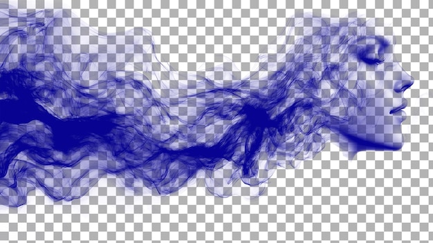Blaue Rauchhaare Kunst des weiblichen Gesichts auf durchsichtigem Hintergrund