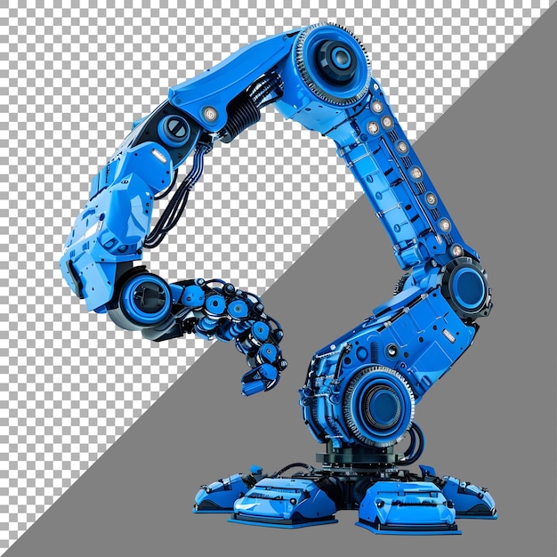 Blaue Roboterhand arbeitet auf durchsichtigem Hintergrund