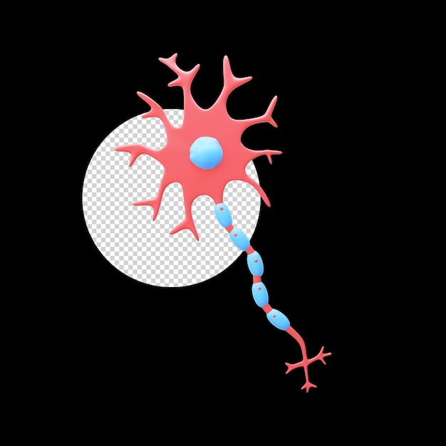 PSD blaue und rote neuronen 3d-element vor schwarzem kreis-ong-hintergrund