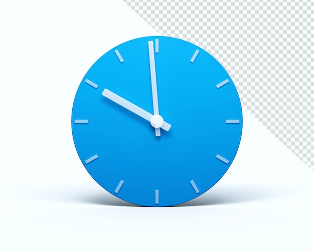 Blaue Wanduhr auf isoliertem, isoliertem Hintergrund mit Schatten, 3D-Illustration, 10 Uhr