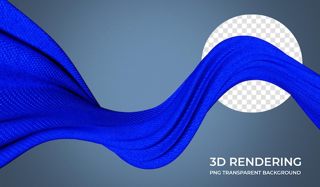 Blauer abstrakter gewellter stoff 3d-rendering transparenter hintergrund