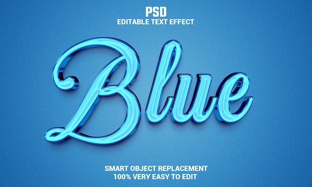 Blauer bearbeitbarer 3D-Texteffekt mit Hintergrund Premium Psd