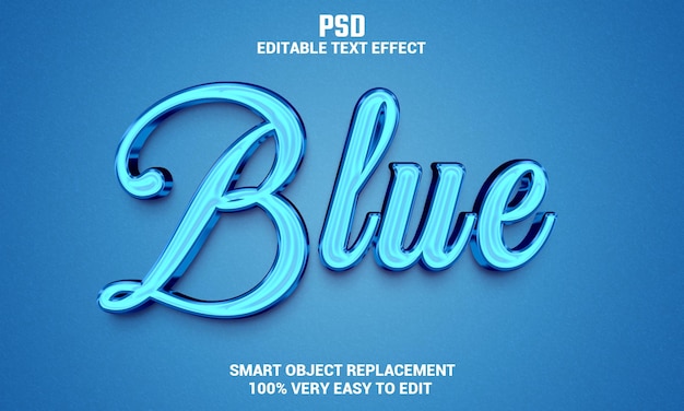 Blauer bearbeitbarer 3d-texteffekt mit hintergrund premium psd