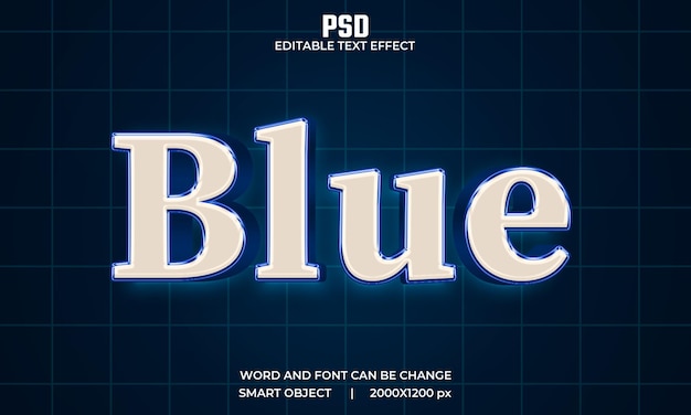 Blauer bearbeitbarer 3D-Texteffekt Premium Psd mit Hintergrund