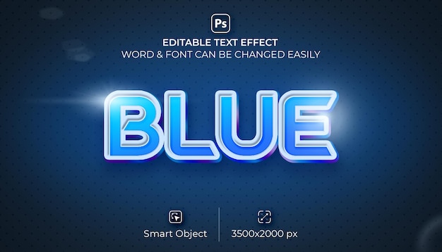 Blauer bearbeitbarer 3D-Texteffekt Premium Psd mit Hintergrund